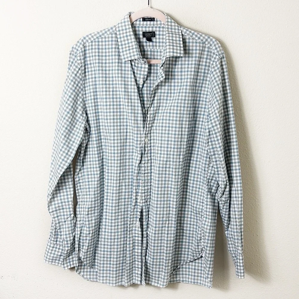 J. Crew Ludlow 120’s 2 PLY Gingham Blue Grey Long Sleeve Button Down Shirt L